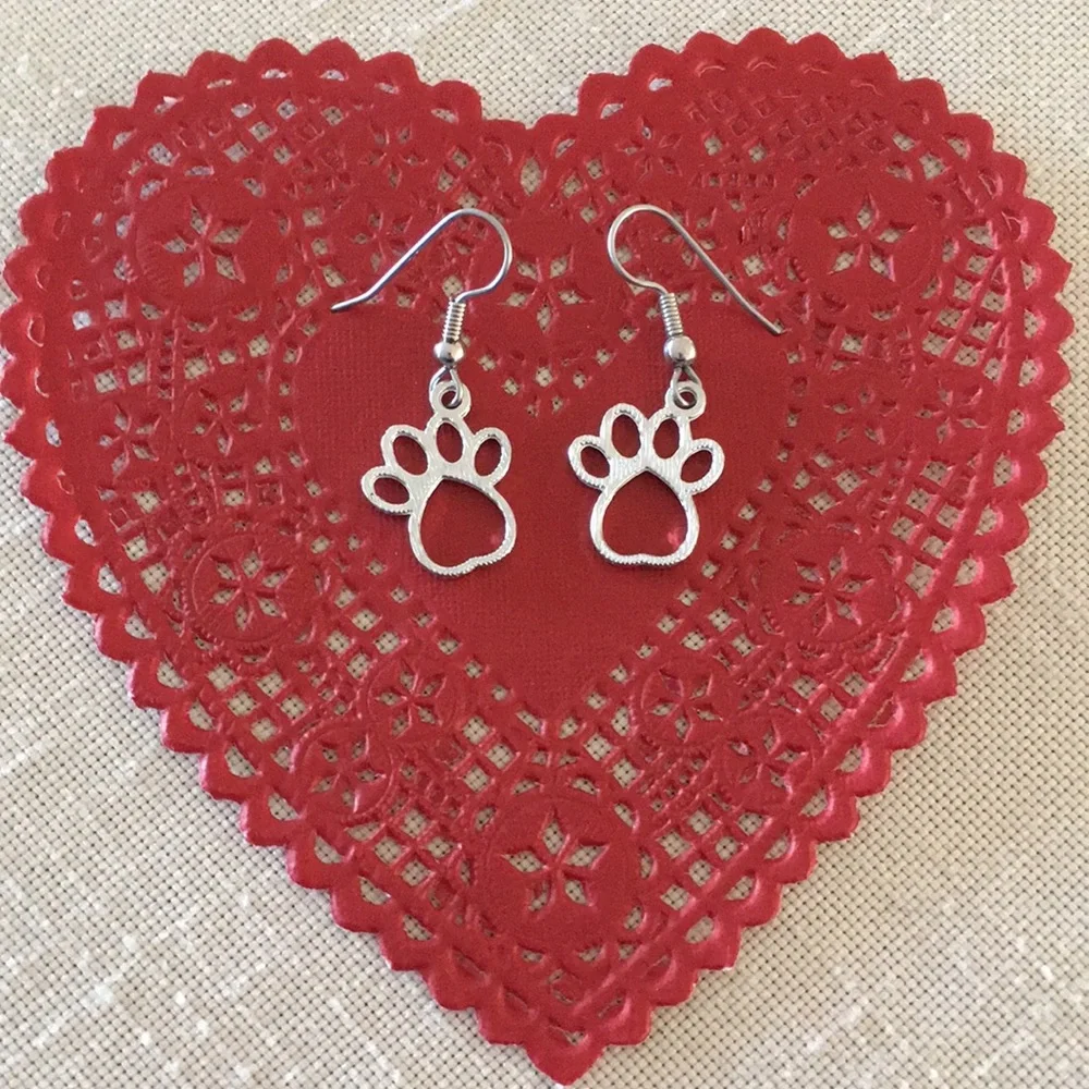 HAND CRAFTED Paw Earrings Silver Toned Pierced